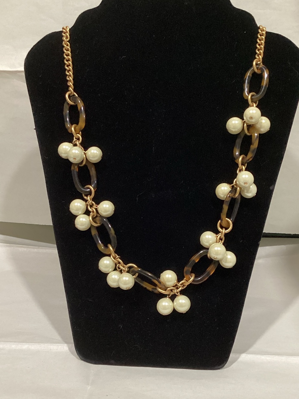 J. Crew Gold-Tone Chain Necklace with Cream Pearls and Tortoiseshell Links